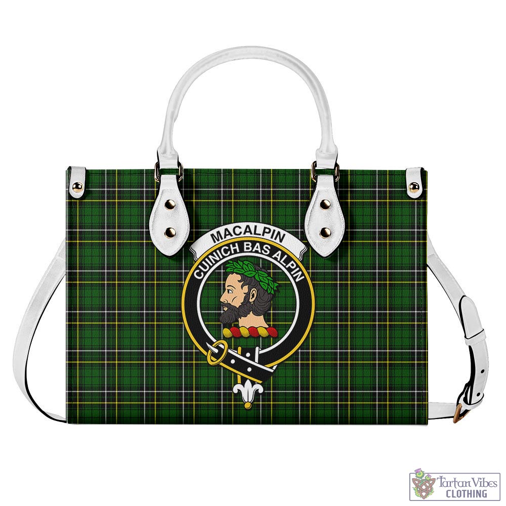 Tartan Vibes Clothing MacAlpin Modern Tartan Luxury Leather Handbags with Family Crest