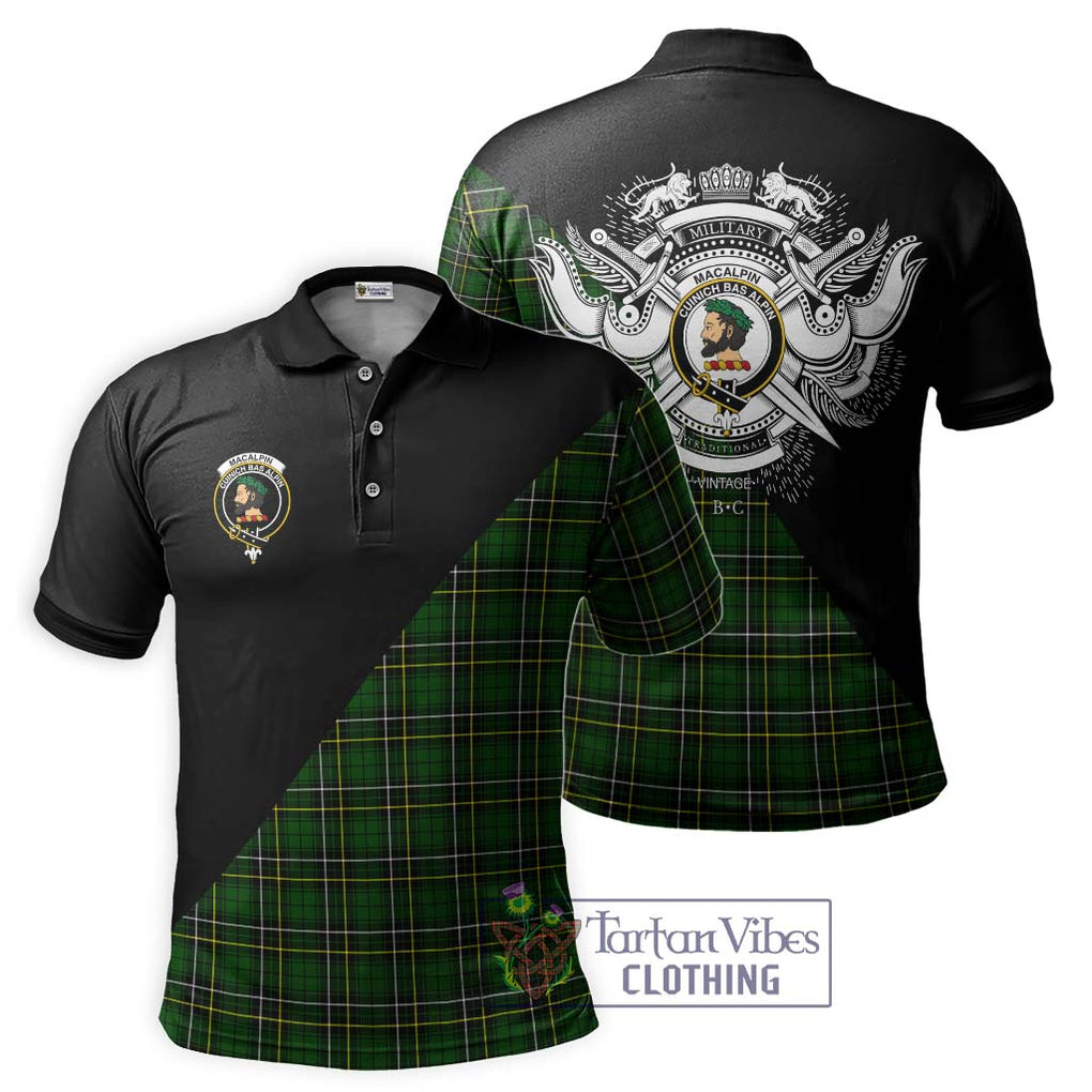 MacAlpin Modern Tartan Polo Shirt with Family Crest and Military Logo Style Kid - Tartanvibesclothing Shop