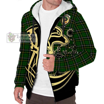 MacAlpin Modern Tartan Sherpa Hoodie with Family Crest Celtic Wolf Style