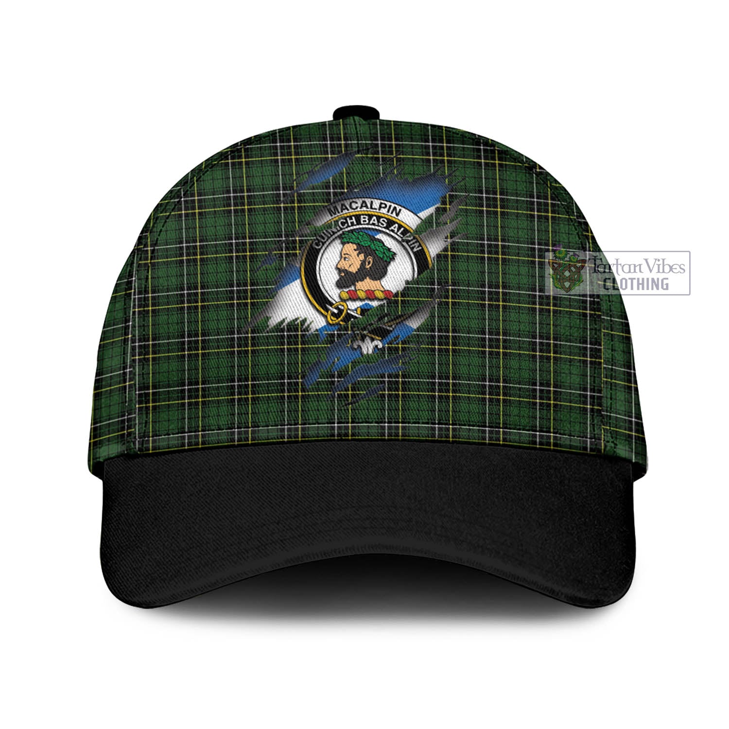 Tartan Vibes Clothing MacAlpin Modern Tartan Classic Cap with Family Crest In Me Style