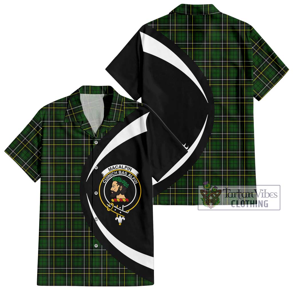 MacAlpin Modern Tartan Short Sleeve Button Up with Family Crest Circle Style Kid - Tartan Vibes Clothing