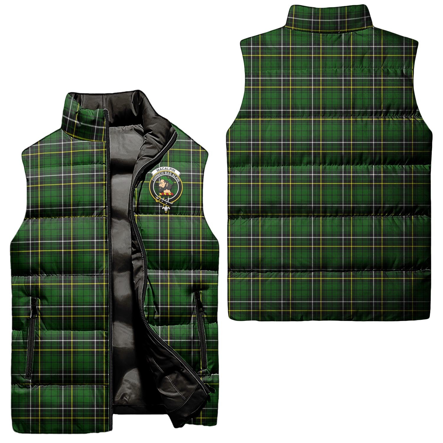 MacAlpin Modern Tartan Sleeveless Puffer Jacket with Family Crest Unisex - Tartanvibesclothing