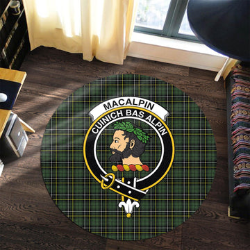 MacAlpin Modern Tartan Round Rug with Family Crest