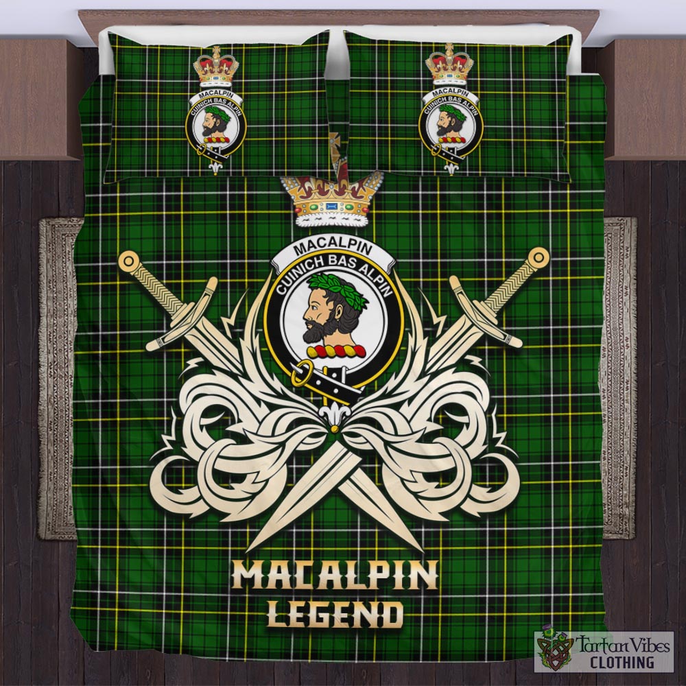 Tartan Vibes Clothing MacAlpin Modern Tartan Bedding Set with Clan Crest and the Golden Sword of Courageous Legacy