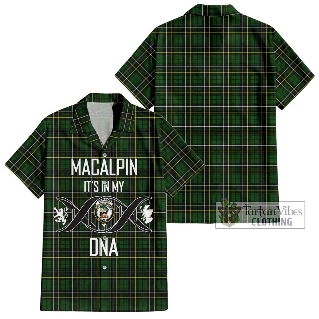 MacAlpin Modern Tartan Short Sleeve Button Shirt with Family Crest DNA In Me Style Kid - Tartanvibesclothing Shop