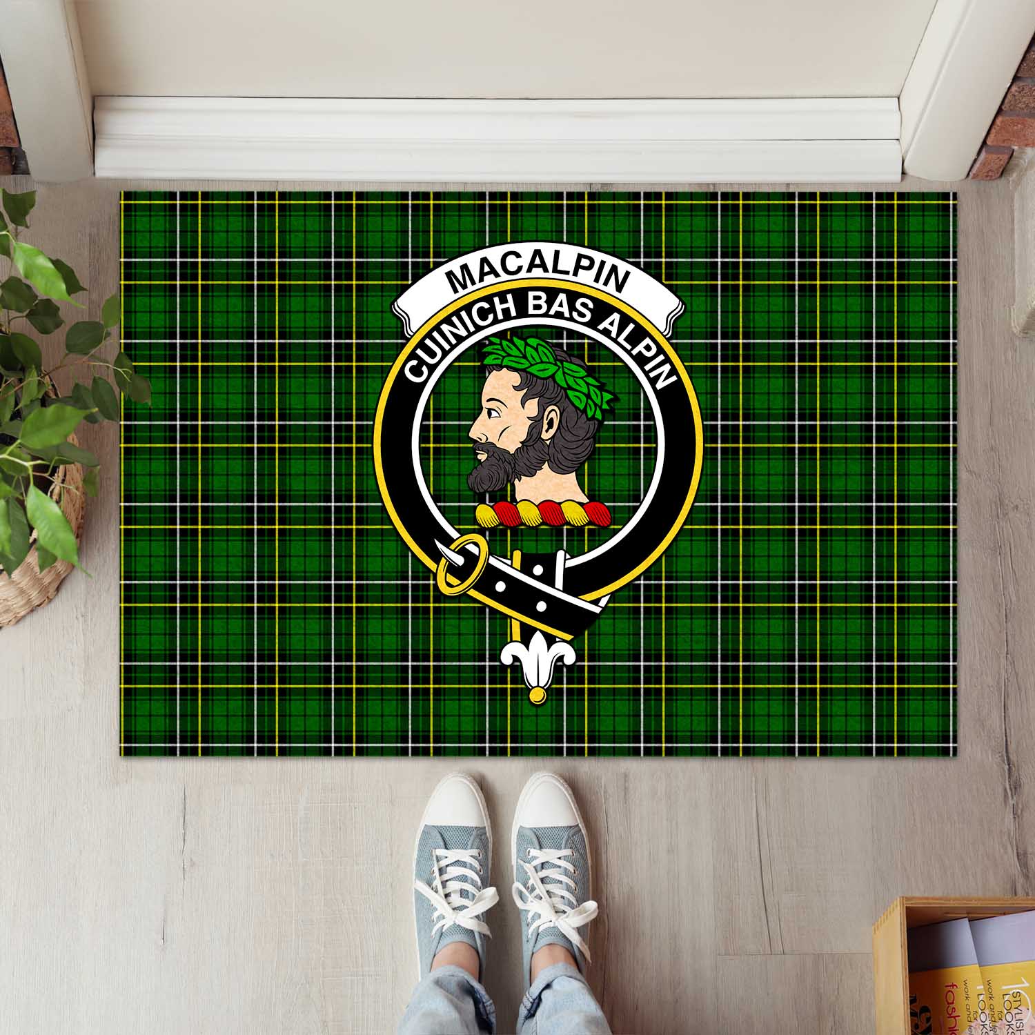 MacAlpin Modern Tartan Door Mat with Family Crest - Tartanvibesclothing