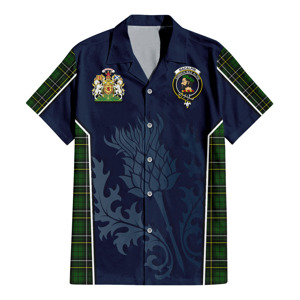 Tartan Vibes Clothing MacAlpin Modern Tartan Short Sleeve Button Up Shirt with Family Crest and Scottish Thistle Vibes Sport Style