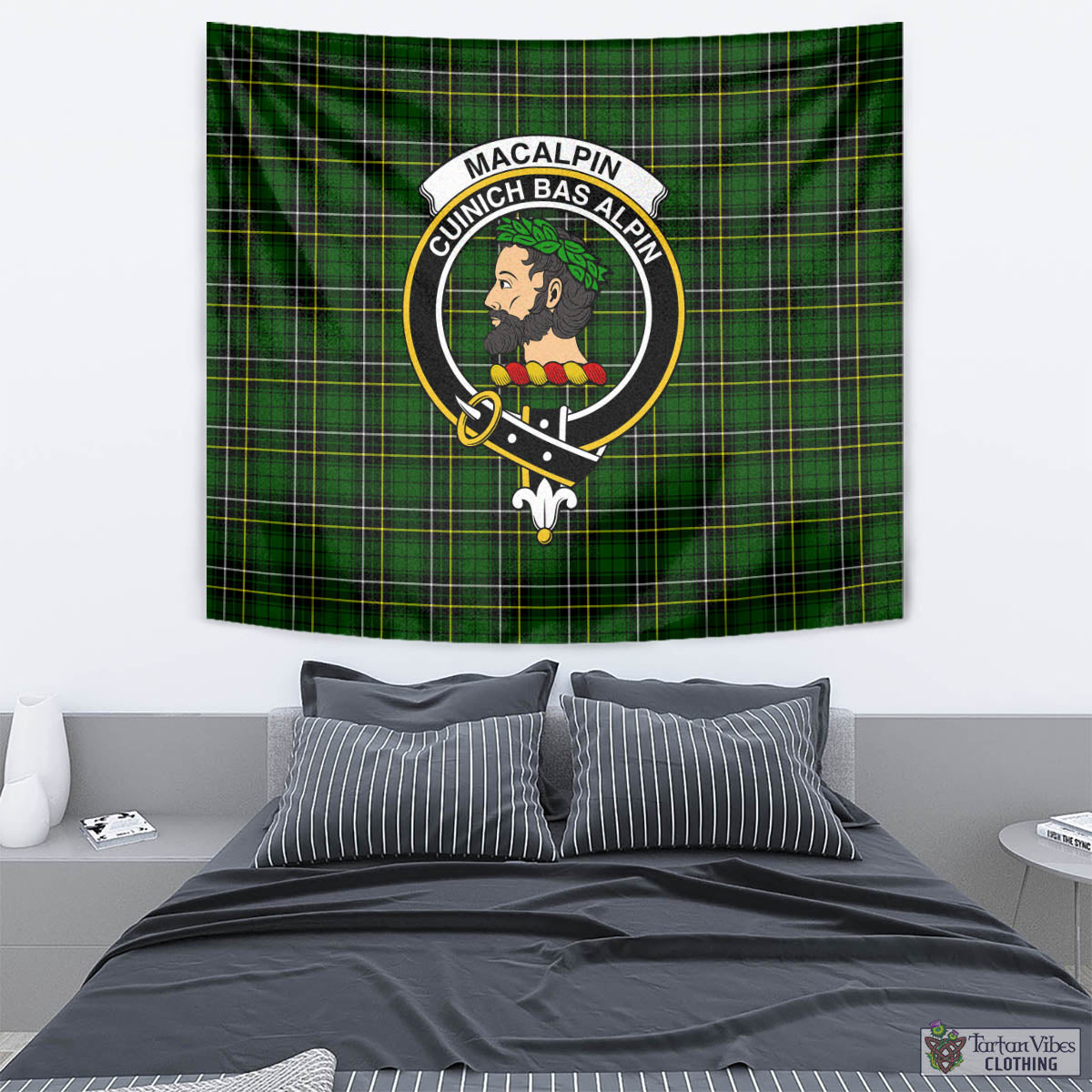 Tartan Vibes Clothing MacAlpin Modern Tartan Tapestry Wall Hanging and Home Decor for Room with Family Crest