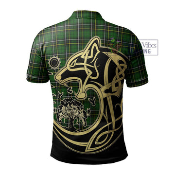 MacAlpin Modern Tartan Polo Shirt with Family Crest Celtic Wolf Style