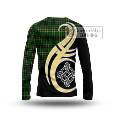 MacAlpin Modern Tartan Long Sleeve T-Shirt with Family Crest and Celtic Symbol Style