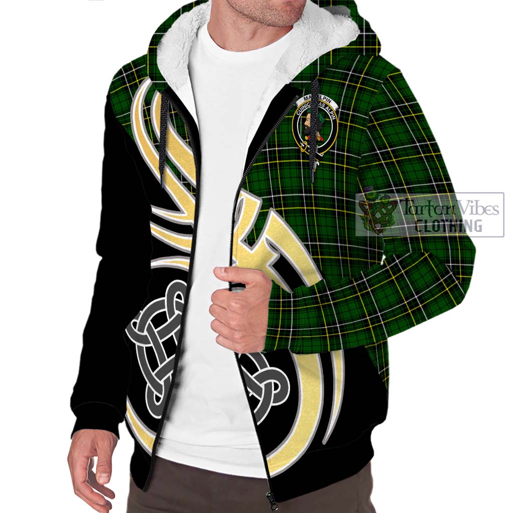 MacAlpin Modern Tartan Sherpa Hoodie with Family Crest and Celtic Symbol Style - Tartan Vibes Clothing