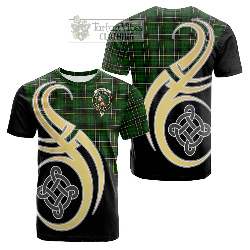 Tartan Vibes Clothing MacAlpin Modern Tartan Cotton T-shirt with Family Crest and Celtic Symbol Style