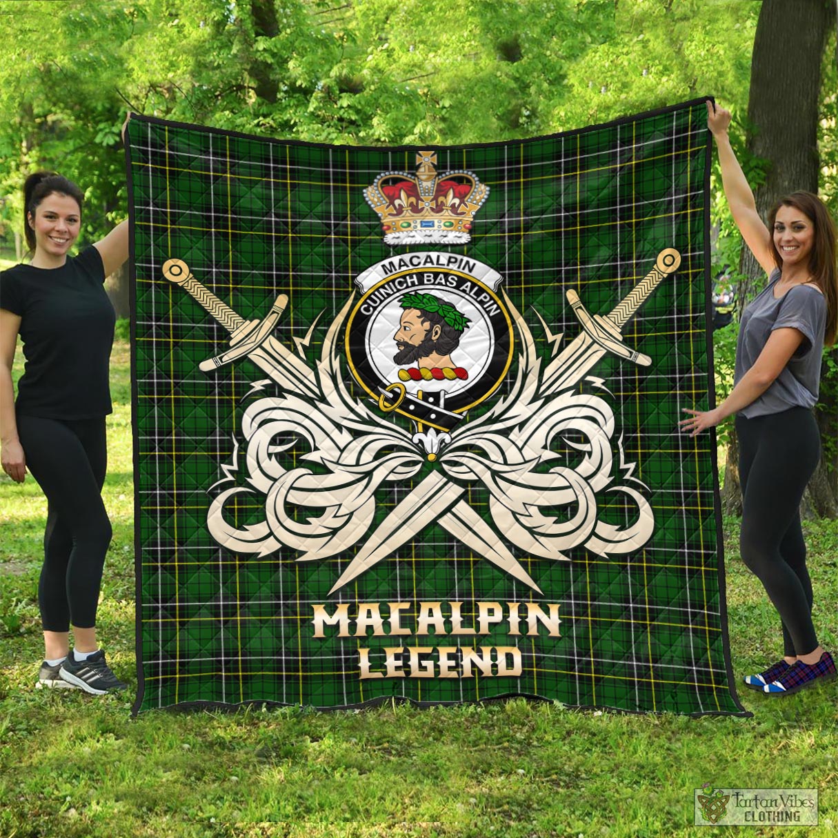 Tartan Vibes Clothing MacAlpin Modern Tartan Quilt with Clan Crest and the Golden Sword of Courageous Legacy