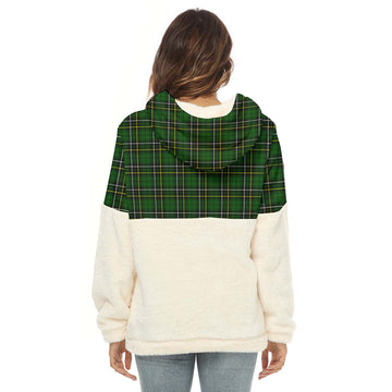 MacAlpin Modern Tartan Women's Borg Fleece Hoodie With Half Zip with Family Crest