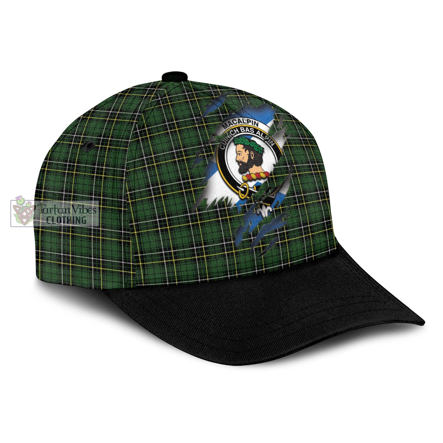 Tartan Vibes Clothing MacAlpin Modern Tartan Classic Cap with Family Crest In Me Style