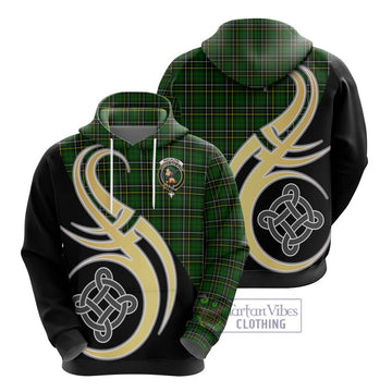 MacAlpin Modern Tartan Hoodie with Family Crest and Celtic Symbol Style