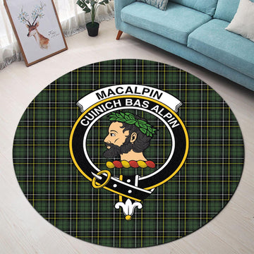 MacAlpin Modern Tartan Round Rug with Family Crest