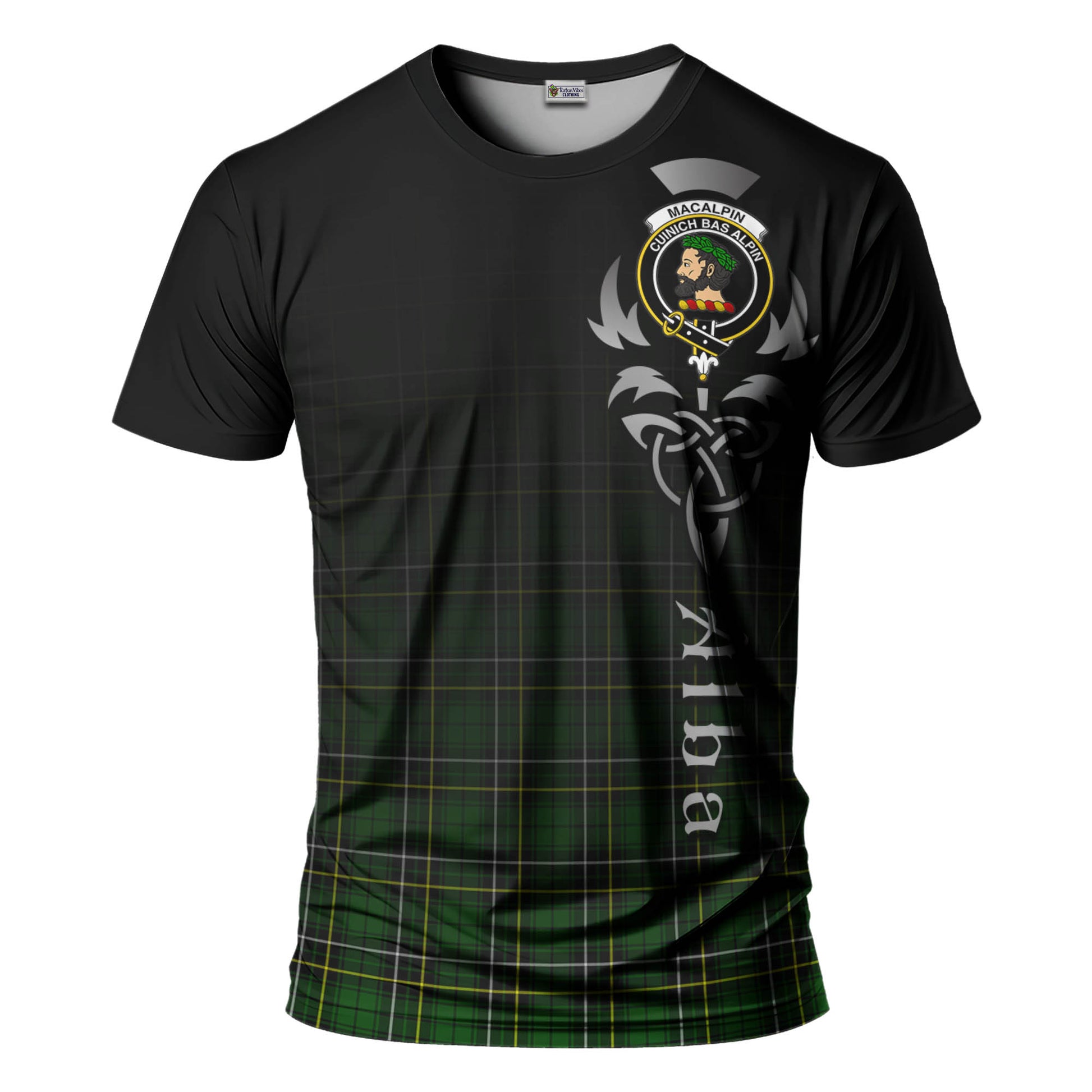 Tartan Vibes Clothing MacAlpin Modern Tartan T-Shirt Featuring Alba Gu Brath Family Crest Celtic Inspired