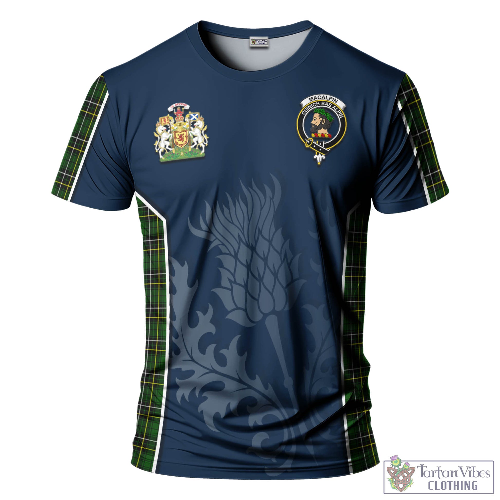 Tartan Vibes Clothing MacAlpin Modern Tartan T-Shirt with Family Crest and Scottish Thistle Vibes Sport Style