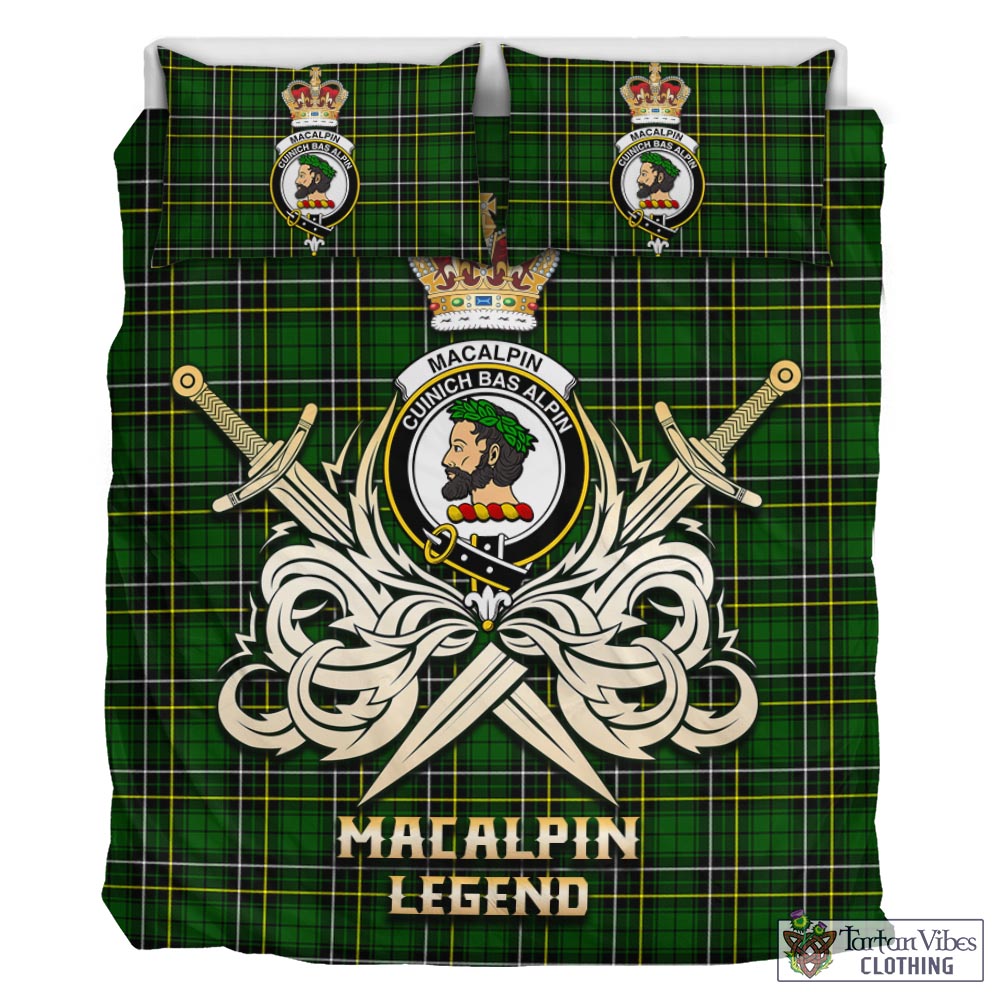 Tartan Vibes Clothing MacAlpin Modern Tartan Bedding Set with Clan Crest and the Golden Sword of Courageous Legacy