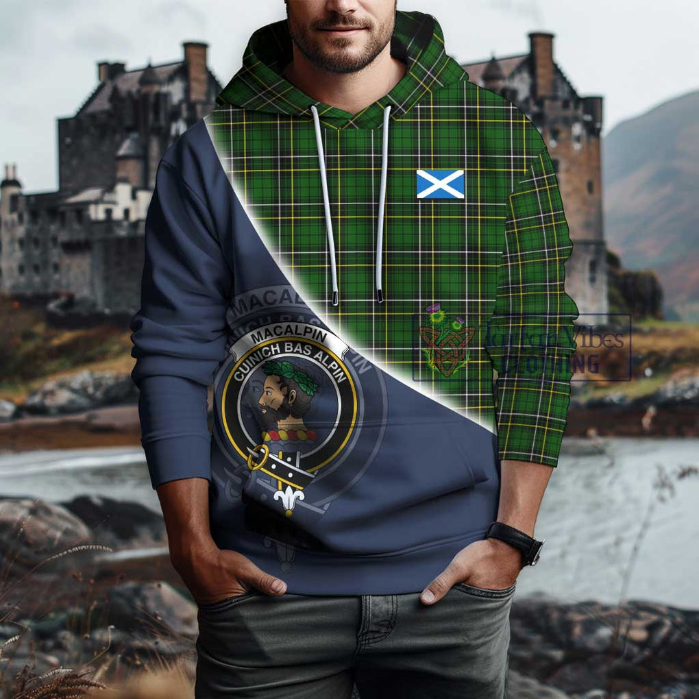 MacAlpin Modern Tartan Hoodie with Personalised National Flag and Family Crest Half Style - Tartanvibesclothing Shop