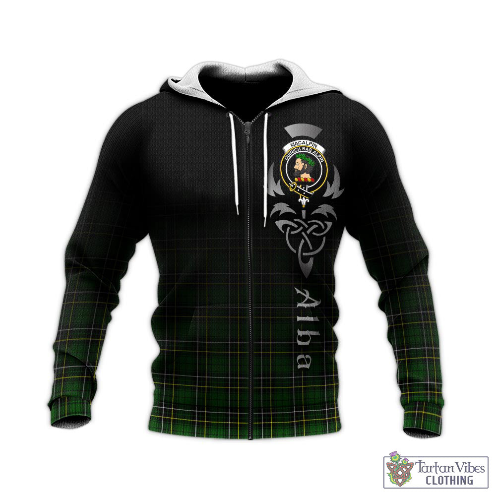 Tartan Vibes Clothing MacAlpin Modern Tartan Knitted Hoodie Featuring Alba Gu Brath Family Crest Celtic Inspired