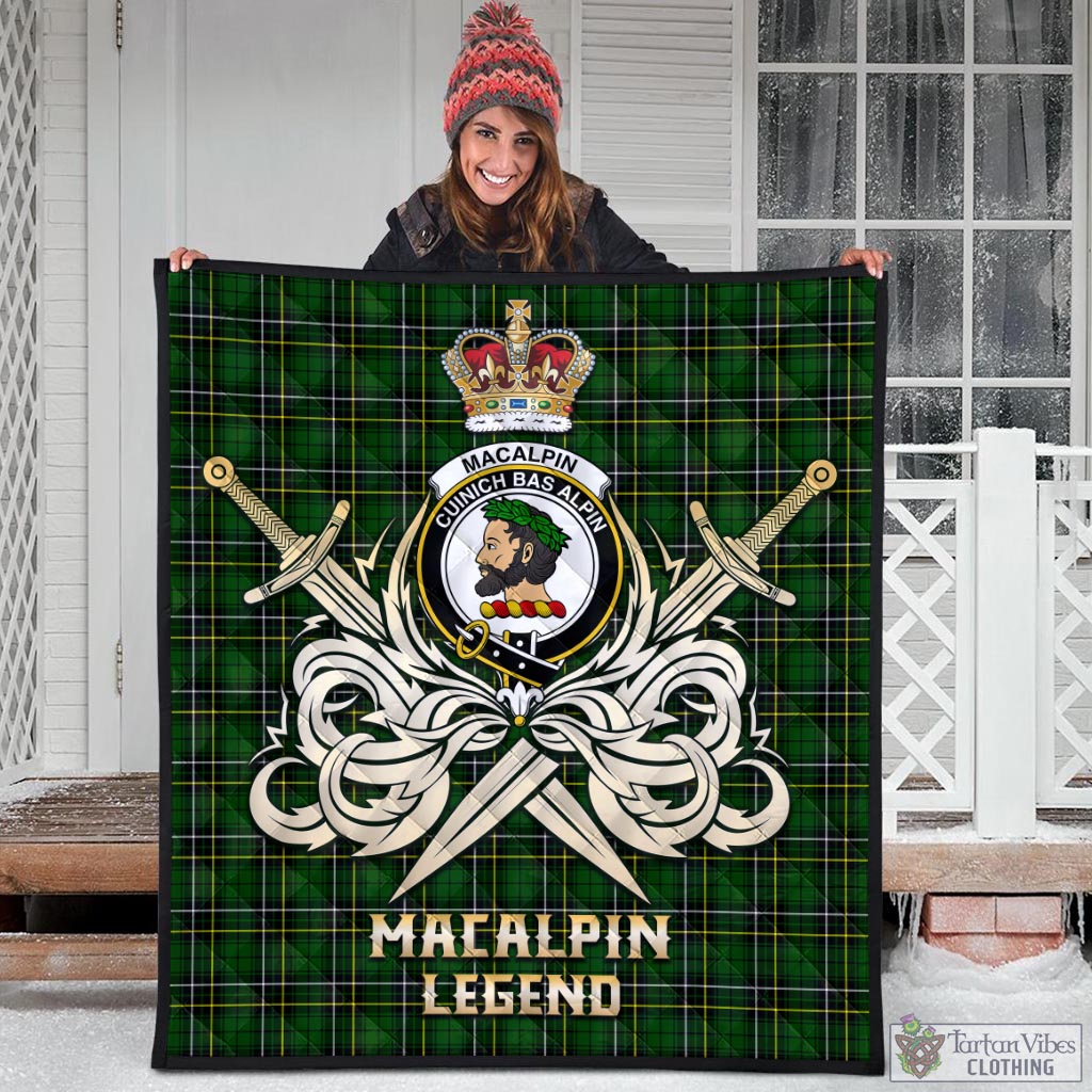 Tartan Vibes Clothing MacAlpin Modern Tartan Quilt with Clan Crest and the Golden Sword of Courageous Legacy