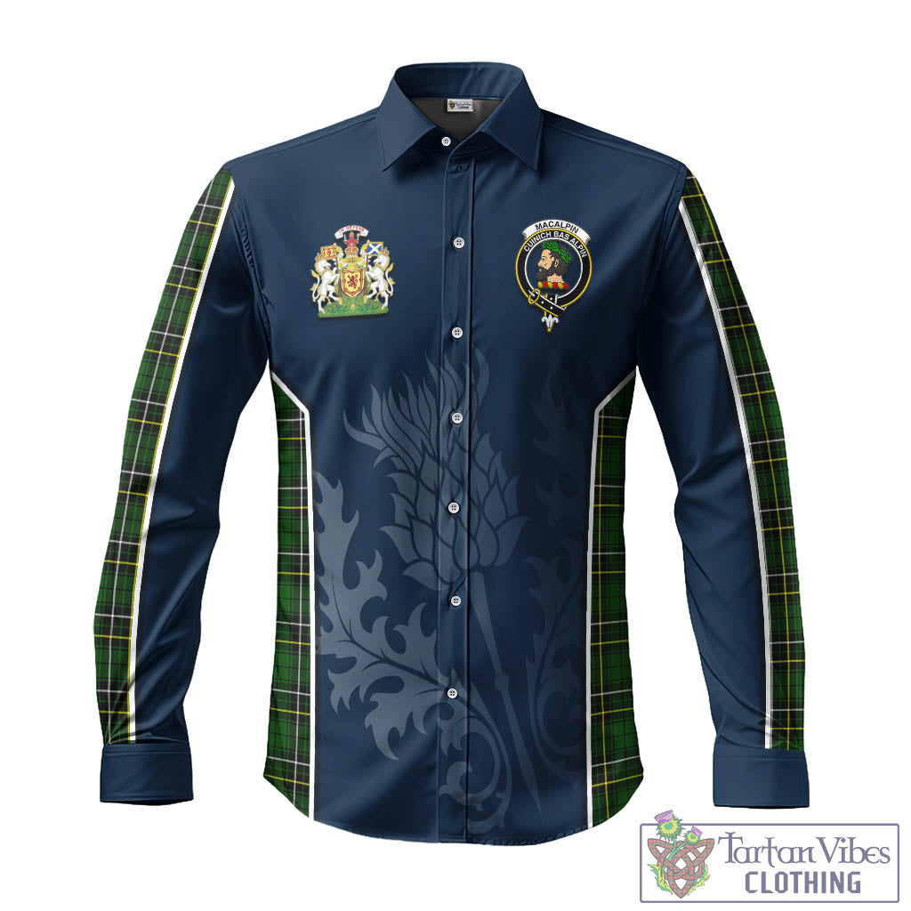 Tartan Vibes Clothing MacAlpin Modern Tartan Long Sleeve Button Up Shirt with Family Crest and Scottish Thistle Vibes Sport Style