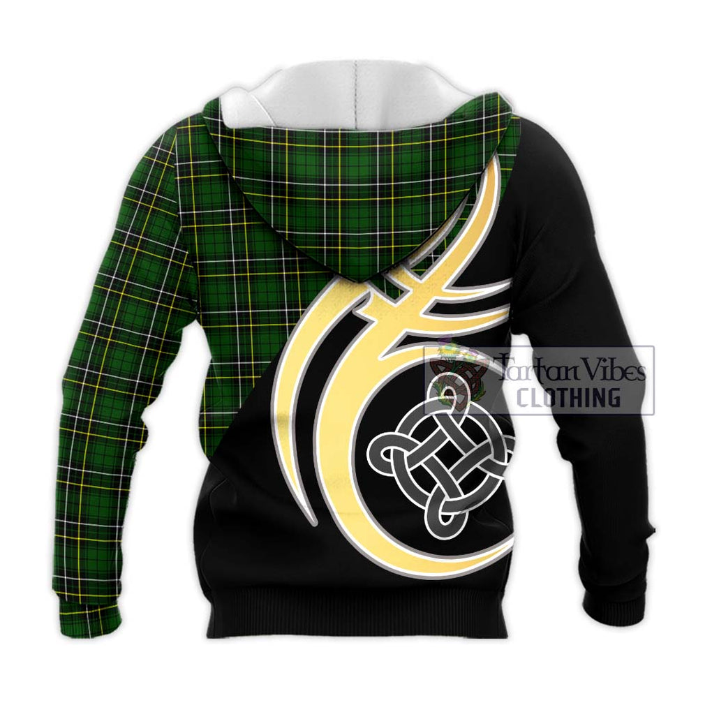 MacAlpin Modern Tartan Knitted Hoodie with Family Crest and Celtic Symbol Style - Tartan Vibes Clothing