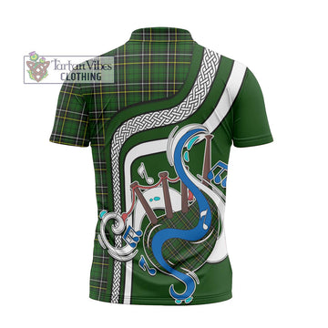 MacAlpin Modern Tartan Zipper Polo Shirt with Epic Bagpipe Style