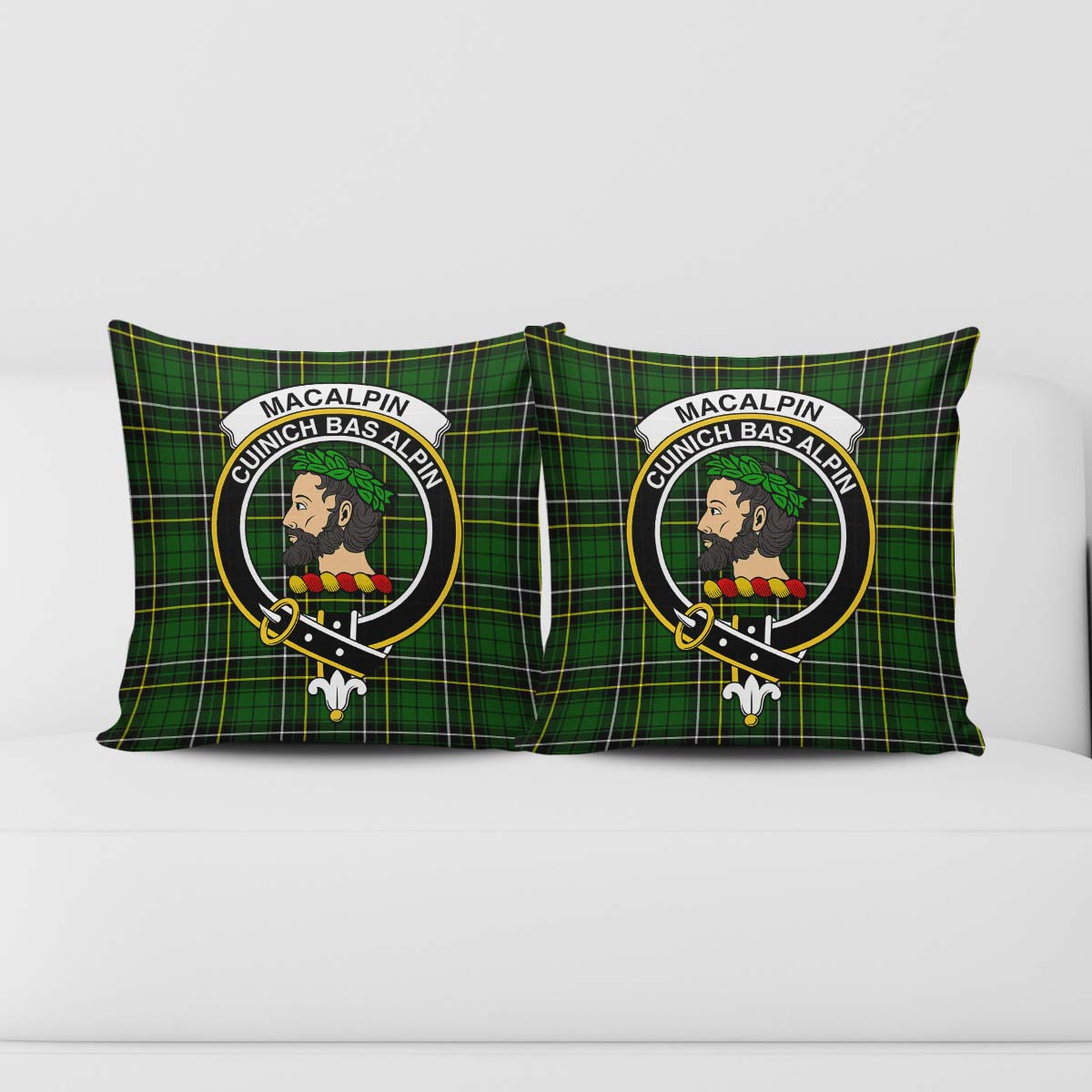 MacAlpin Modern Tartan Pillow Cover with Family Crest - Tartanvibesclothing