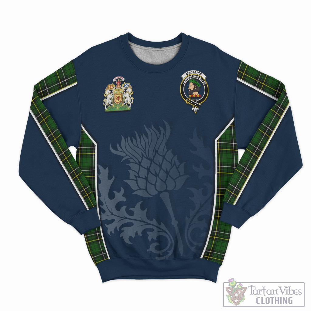 Tartan Vibes Clothing MacAlpin Modern Tartan Sweatshirt with Family Crest and Scottish Thistle Vibes Sport Style