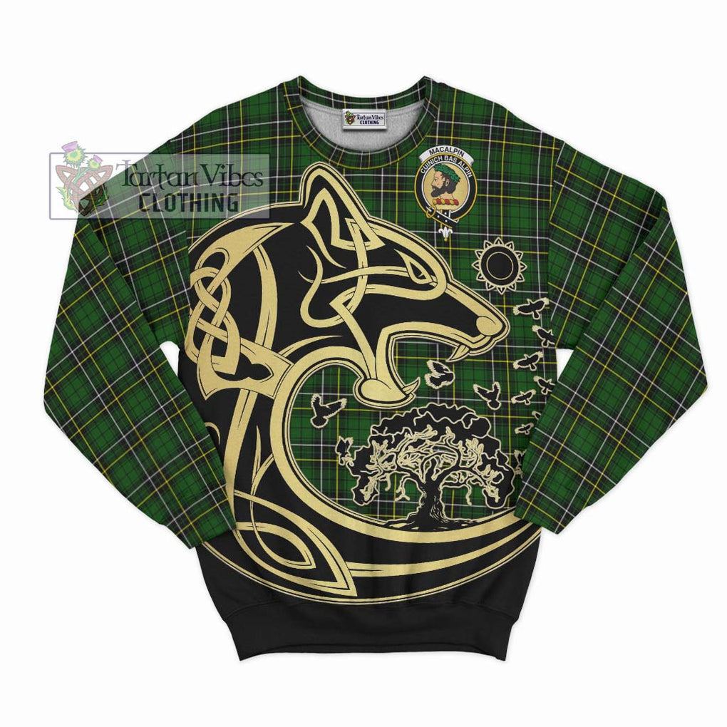 MacAlpin Modern Tartan Sweatshirt with Family Crest Celtic Wolf Style - Tartan Vibes Clothing