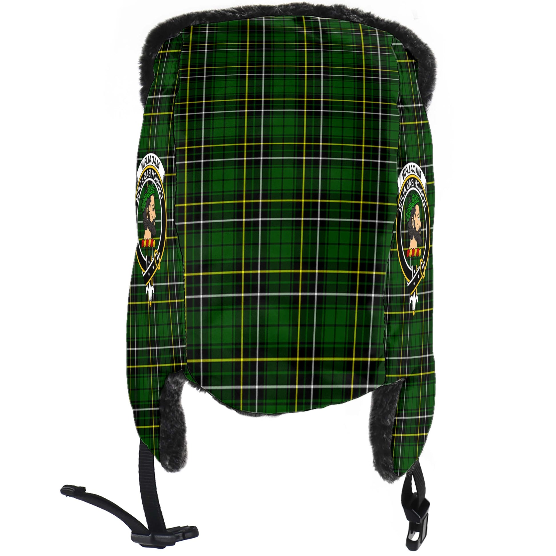 MacAlpin Modern Tartan Winter Trapper Hat with Family Crest - Tartanvibesclothing