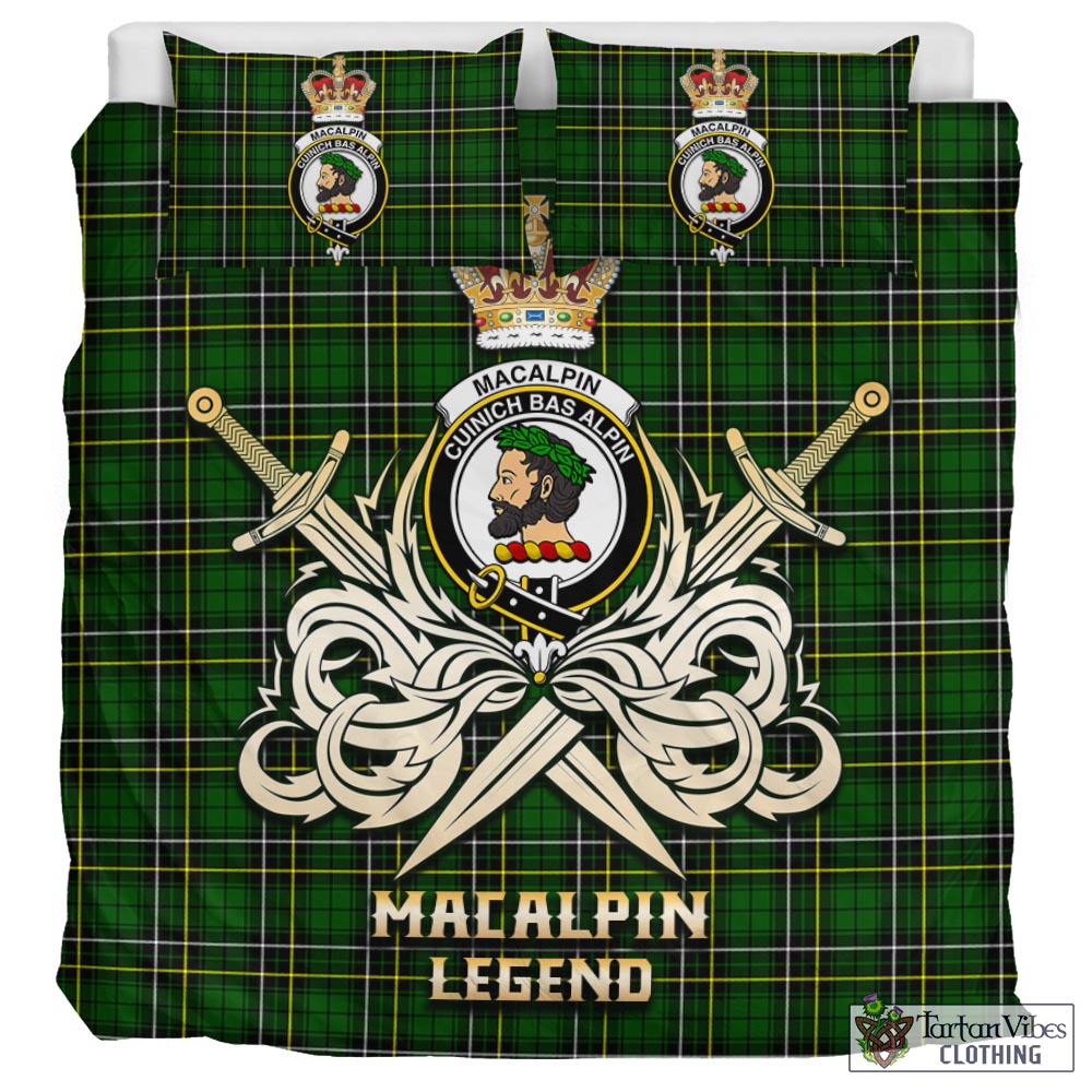 Tartan Vibes Clothing MacAlpin Modern Tartan Bedding Set with Clan Crest and the Golden Sword of Courageous Legacy