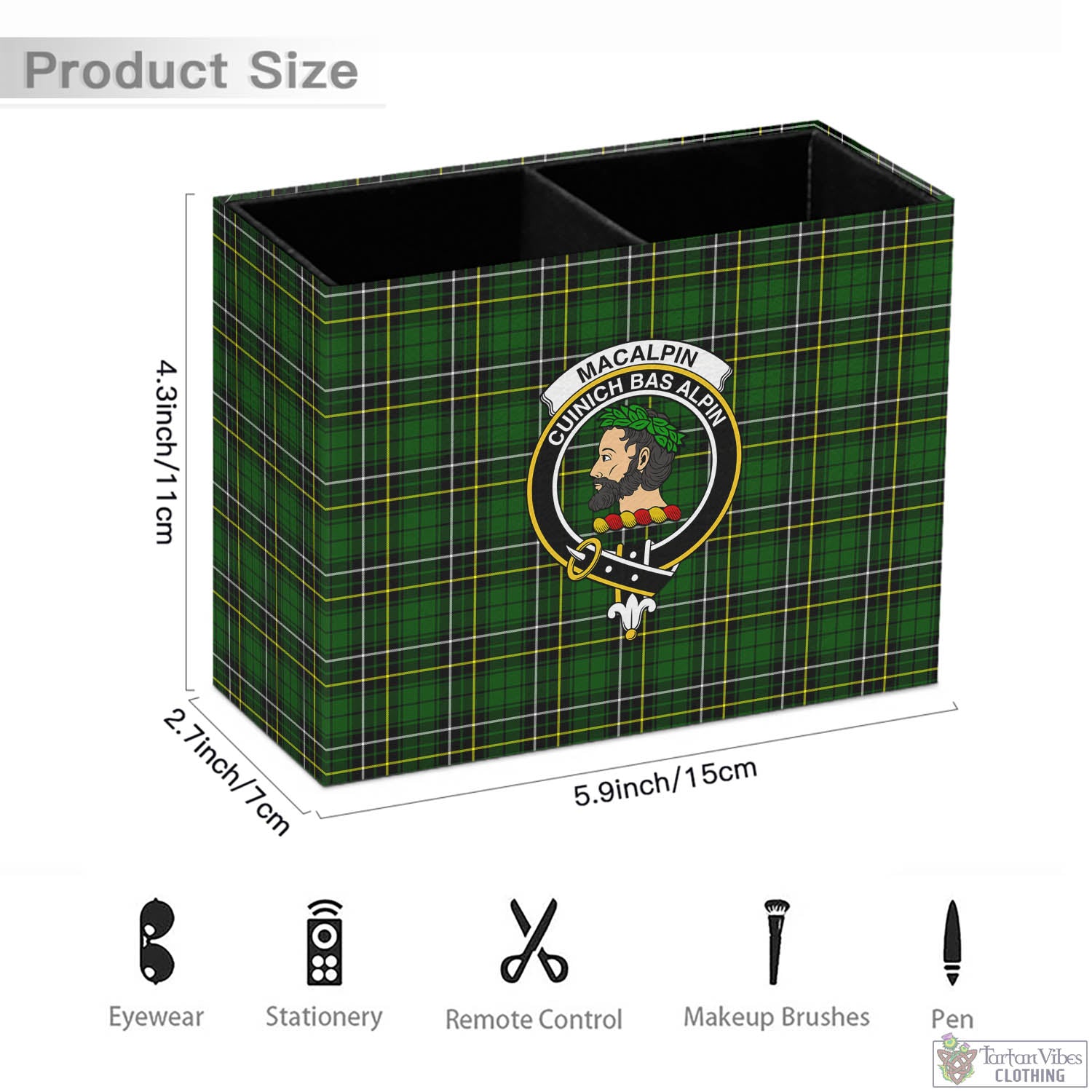 Tartan Vibes Clothing MacAlpin Modern Tartan Pen Holder with Family Crest