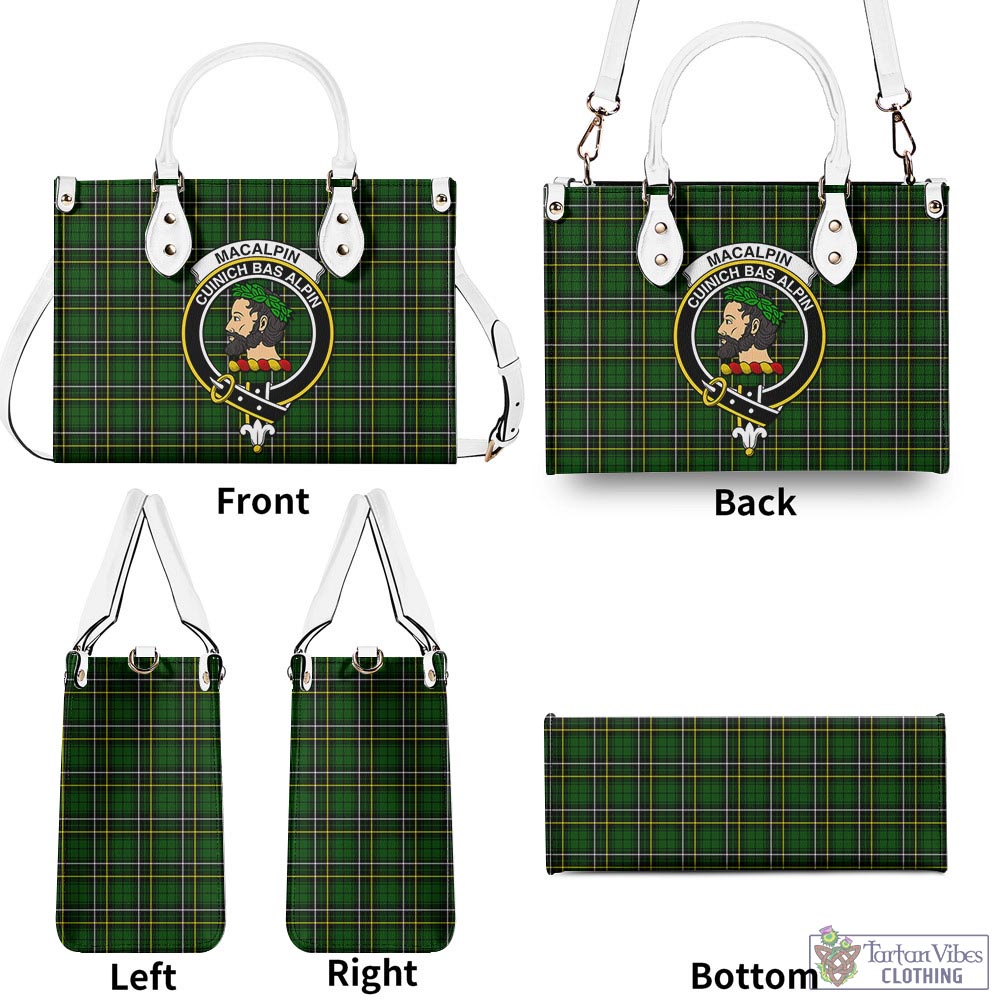 Tartan Vibes Clothing MacAlpin Modern Tartan Luxury Leather Handbags with Family Crest