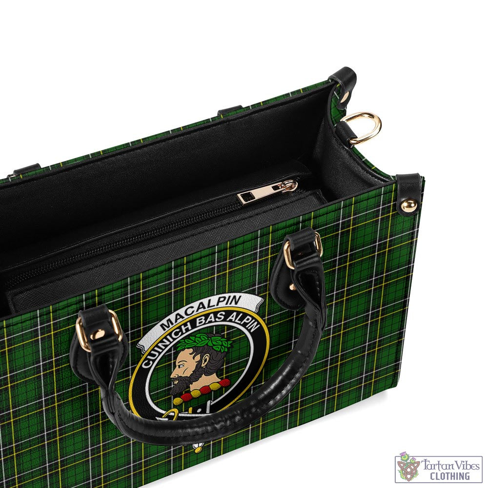 Tartan Vibes Clothing MacAlpin Modern Tartan Luxury Leather Handbags with Family Crest