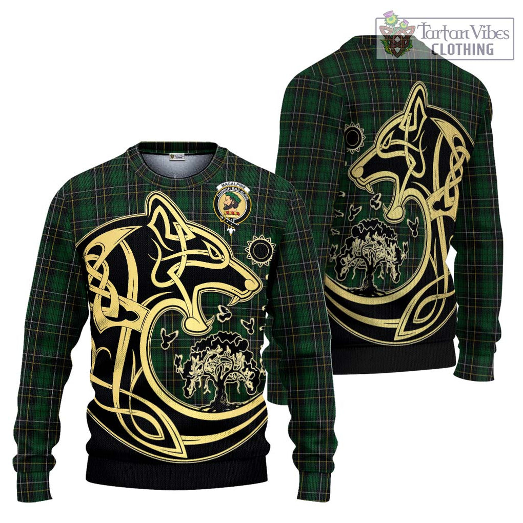 MacAlpine Tartan Ugly Sweater with Family Crest Celtic Wolf Style Unisex - Tartan Vibes Clothing