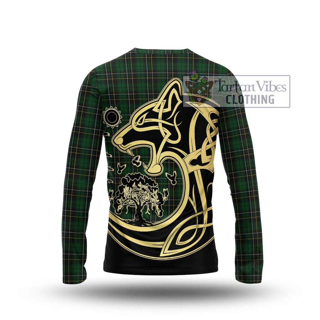 MacAlpine Tartan Long Sleeve T-Shirt with Family Crest Celtic Wolf Style - Tartan Vibes Clothing