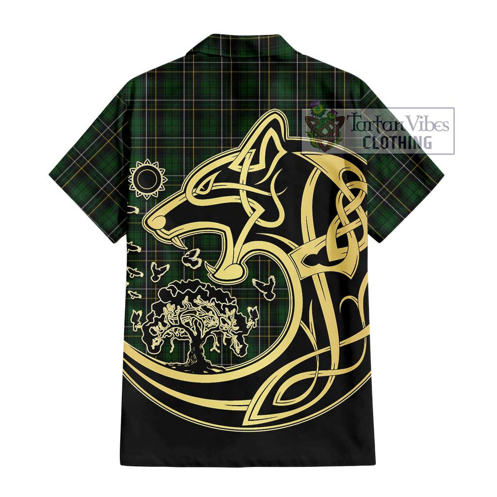 MacAlpine Tartan Hawaiian Shirt with Family Crest Celtic Wolf Style - Tartan Vibes Clothing