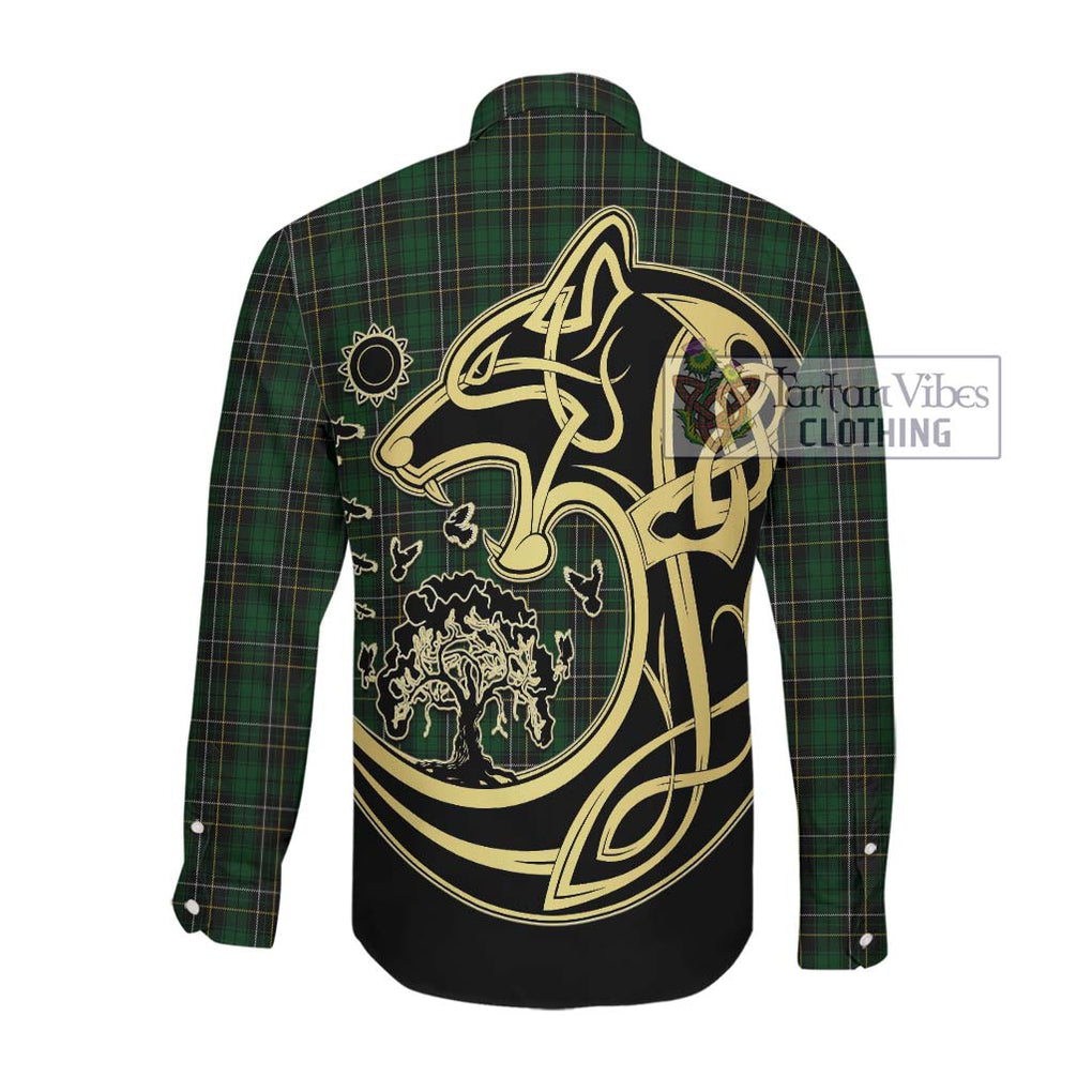 MacAlpine Tartan Long Sleeve Button Shirt with Family Crest Celtic Wolf Style Men's Shirt - Tartan Vibes Clothing