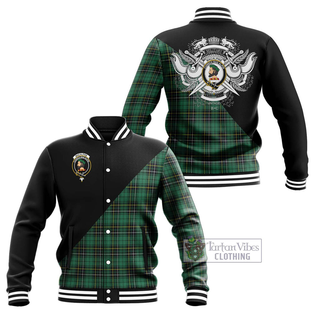 MacAlpine Ancient Tartan Baseball Jacket with Family Crest and Military Logo Style Unisex - Tartan Vibes Clothing