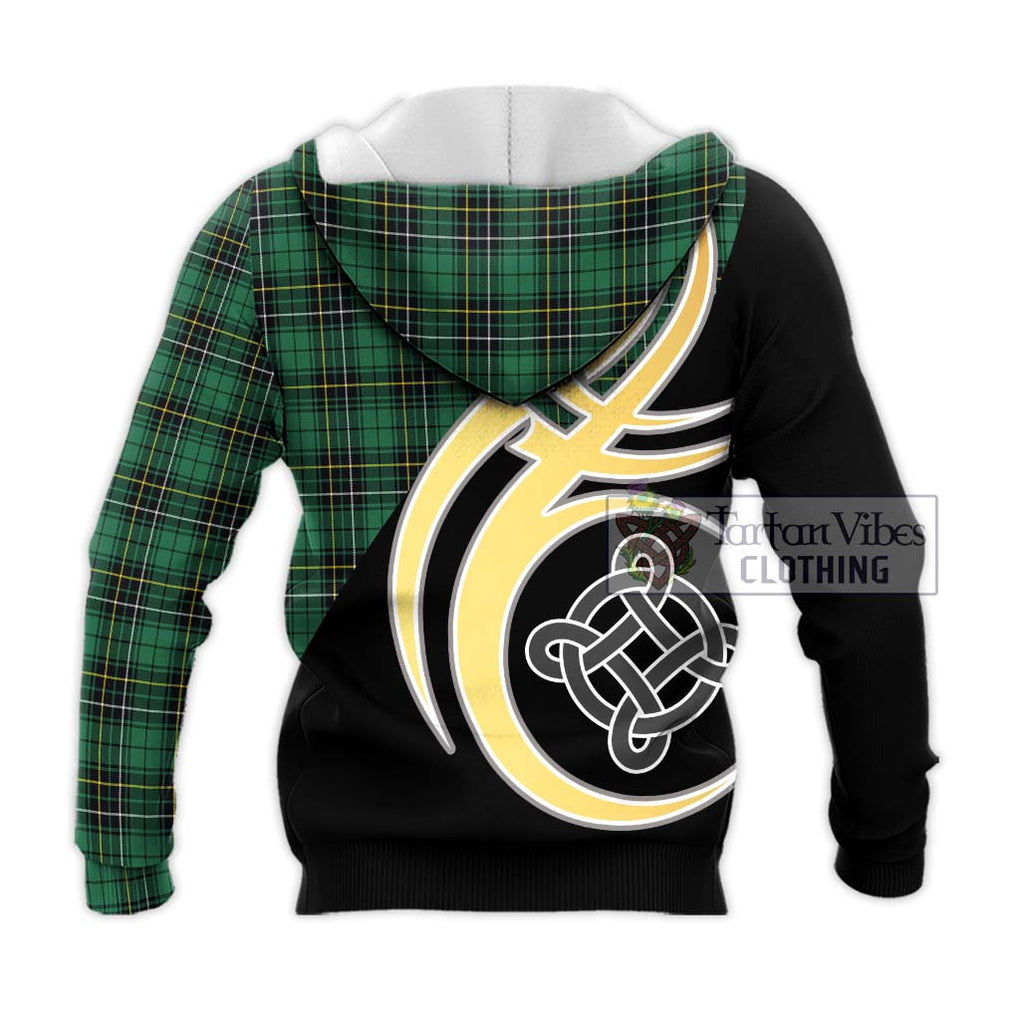 MacAlpine Ancient Tartan Knitted Hoodie with Family Crest and Celtic Symbol Style - Tartan Vibes Clothing