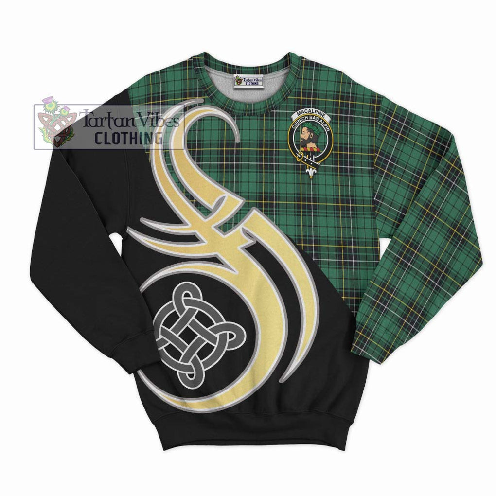 MacAlpine Ancient Tartan Sweatshirt with Family Crest and Celtic Symbol Style - Tartan Vibes Clothing