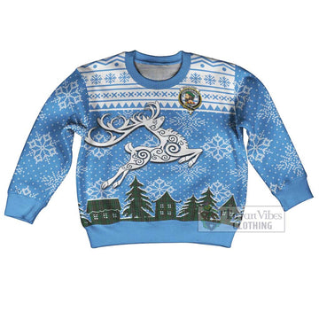 MacAlpine (MacAlpin) Clan Christmas Kid Ugly Sweater with Tartan and Celtic Reindeer Style