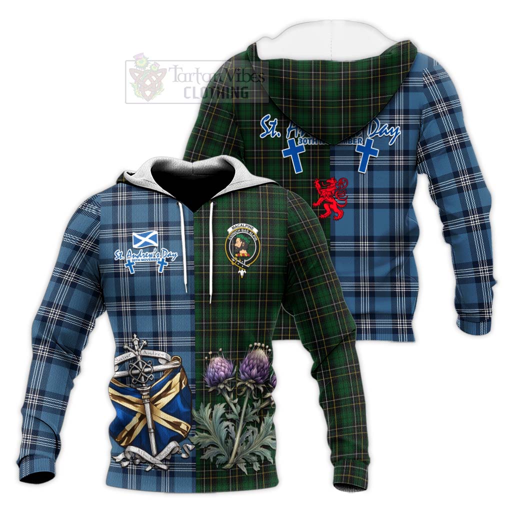 Tartan Vibes Clothing MacAlpine (MacAlpin) Tartan Knitted Hoodie Happy St. Andrew's Day Half Tartan Style