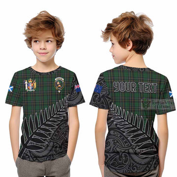 MacAlpine (MacAlpin) Crest Tartan Kid T-Shirt with New Zealand Silver Fern Half Style Youth XL Size14 - Tartan Vibes Clothing