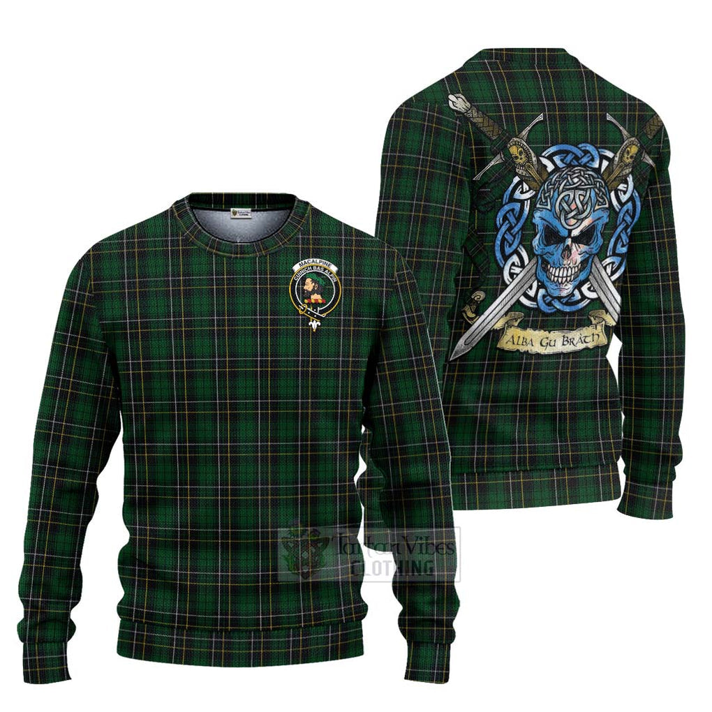 MacAlpine (MacAlpin) Tartan Ugly Sweater with Family Crest Celtic Skull Style Unisex - Tartan Vibes Clothing