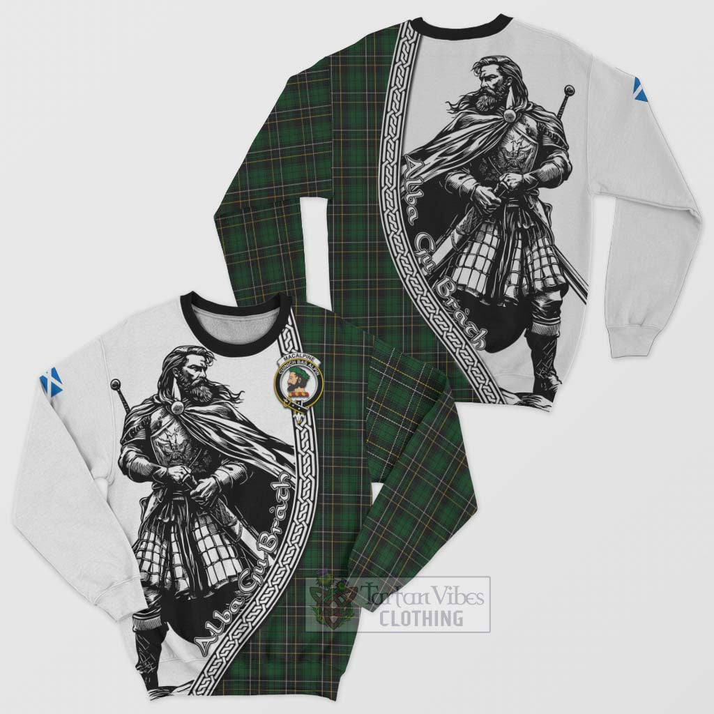 Tartan Vibes Clothing MacAlpine (MacAlpin) Tartan Clan Crest Sweatshirt with Highlander Warrior Celtic Style